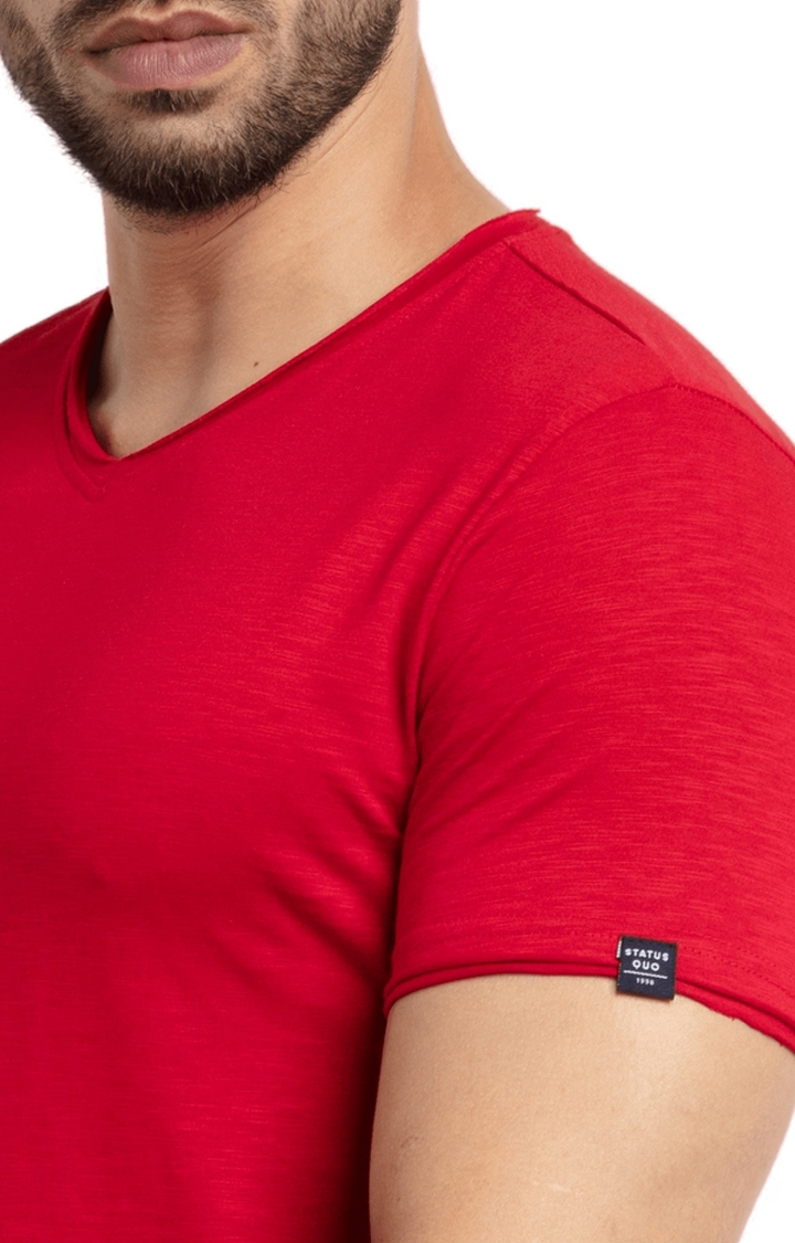 Status Quo | Men's Red Cotton Solid Regular T-Shirt 4