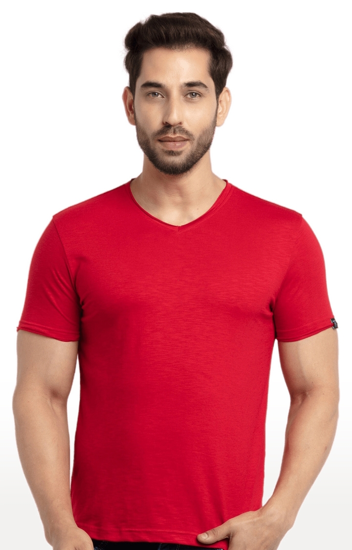 Status Quo | Men's Red Cotton Solid Regular T-Shirt 0