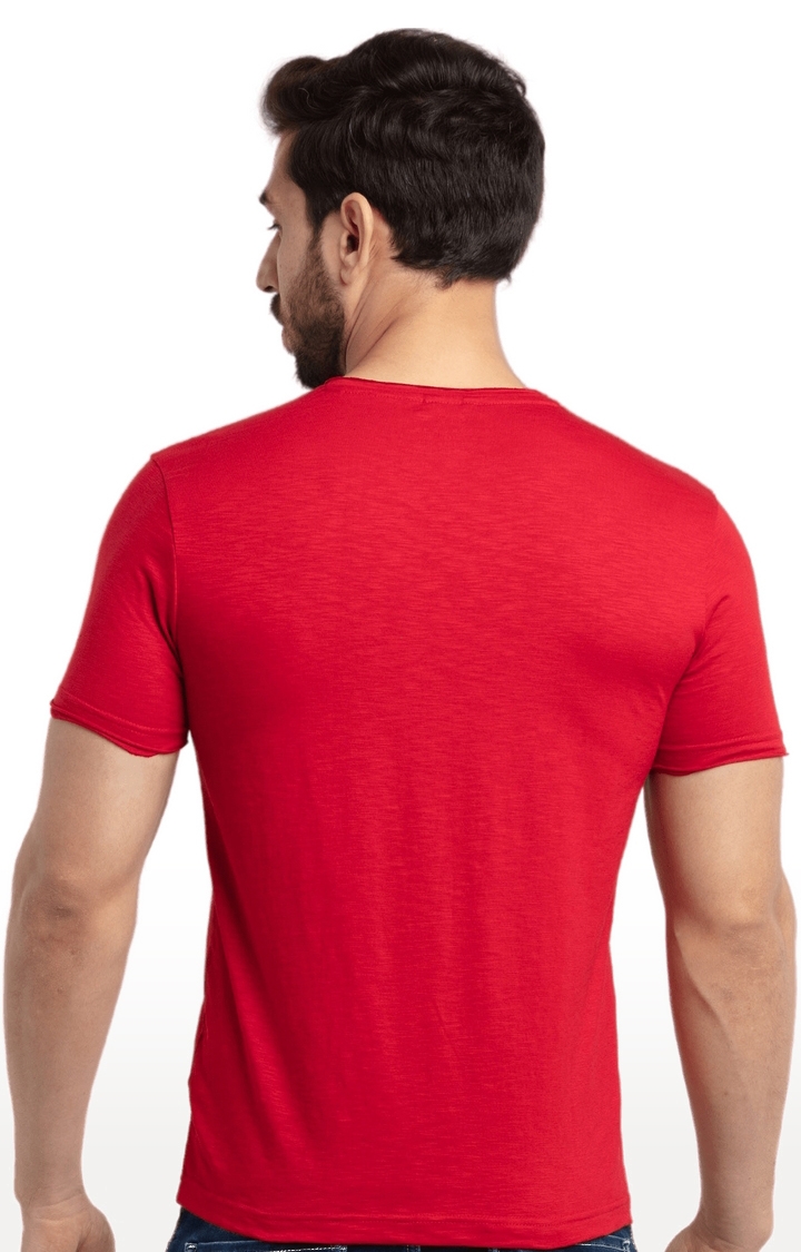 Status Quo | Men's Red Cotton Solid Regular T-Shirt 3