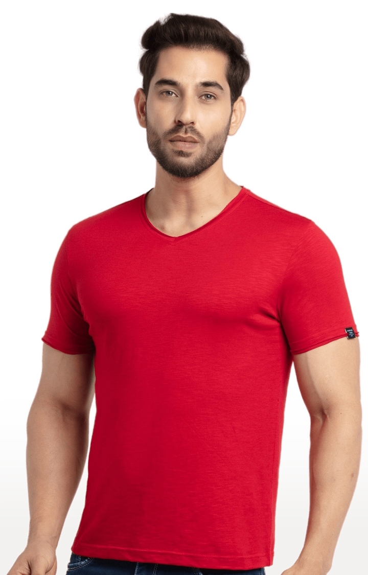Status Quo | Men's Red Cotton Solid Regular T-Shirt 2