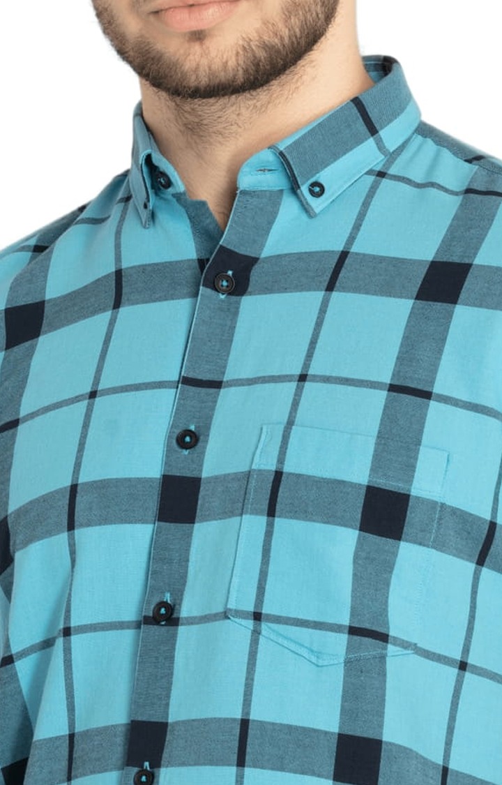 Status Quo | Men's Blue Cotton Checked Casual Shirts 3