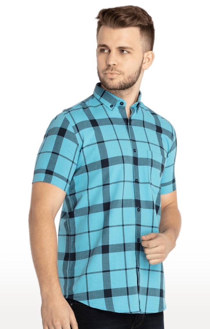 Status Quo | Men's Blue Cotton Checked Casual Shirts 1