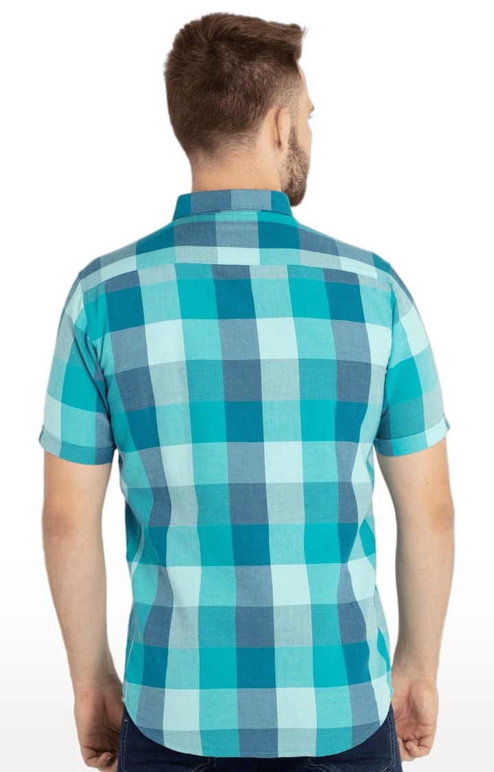 Men's Blue Cotton Checked Casual Shirts