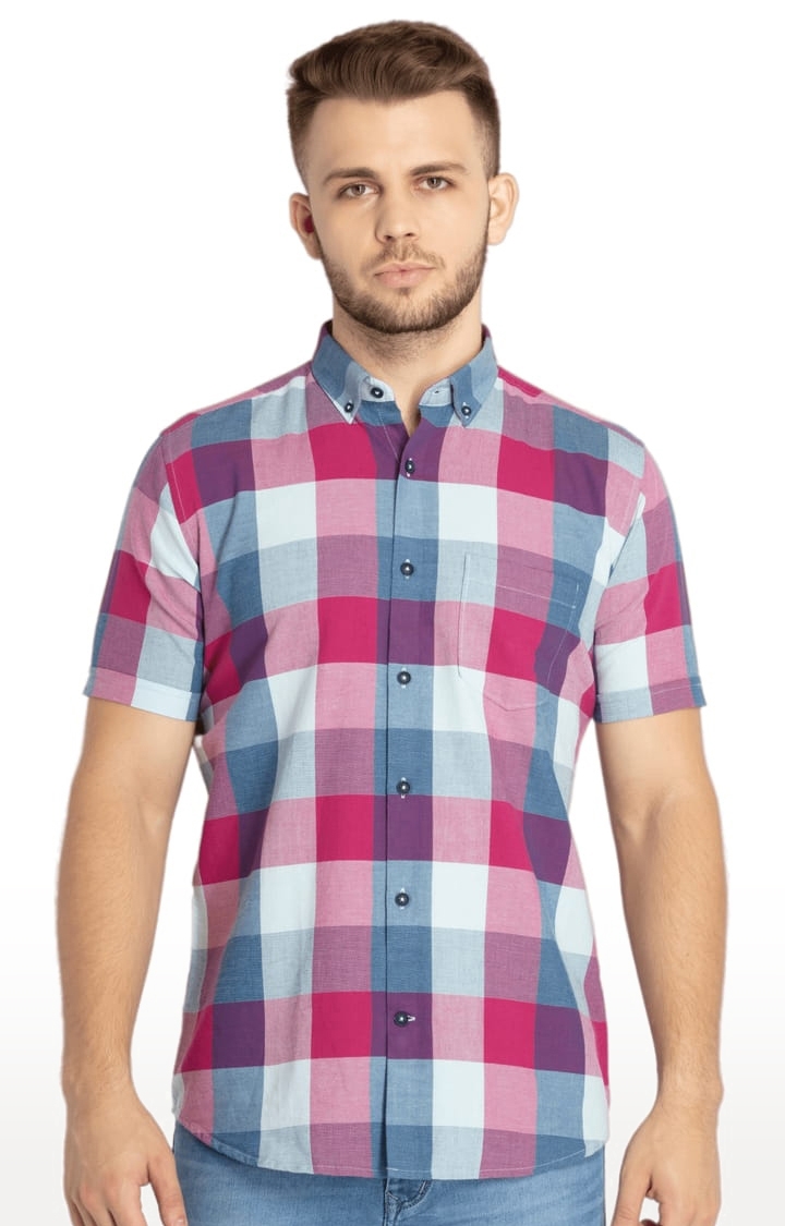 Status Quo | Men's Red Cotton Checked Casual Shirts 0