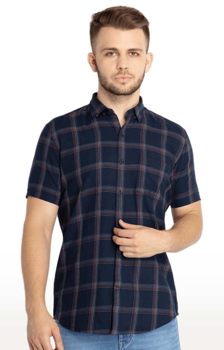 Status Quo | Men's Blue Cotton Checked Casual Shirts 0