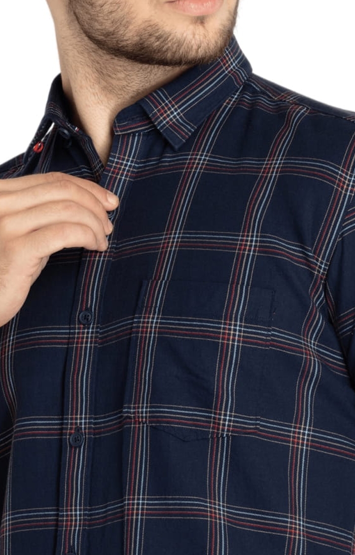 Status Quo | Men's Blue Cotton Checked Casual Shirts 3