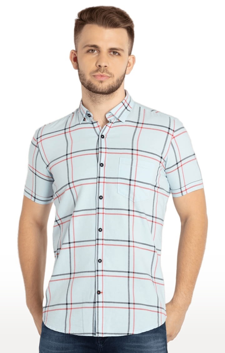 Status Quo | Men's Blue Cotton Checked Casual Shirts 0