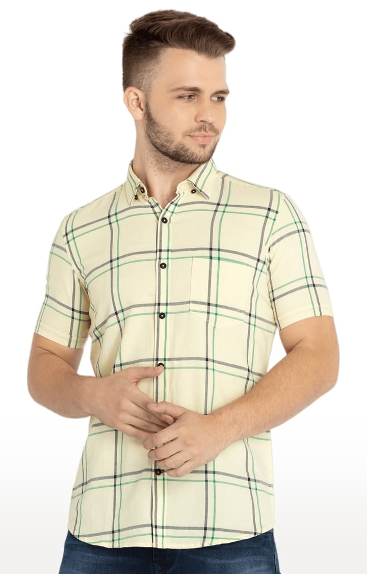 Status Quo | Men's Yellow Cotton Checked Casual Shirts 0