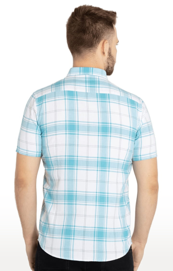 Men's Blue Cotton Checked Casual Shirts
