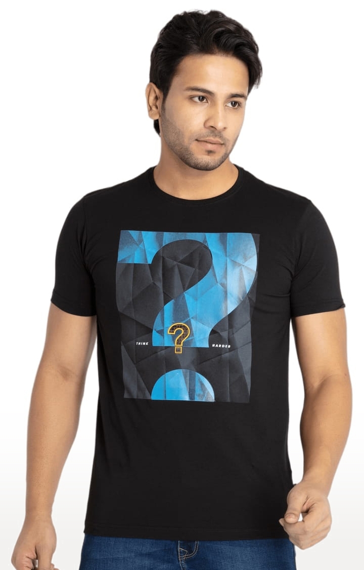 Status Quo | Men's Black Cotton Printeded Regular T-Shirt 0