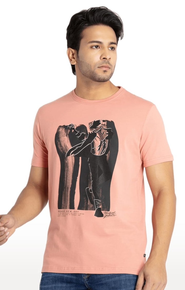 Status Quo | Men's Pink Cotton Printeded Regular T-Shirt 1