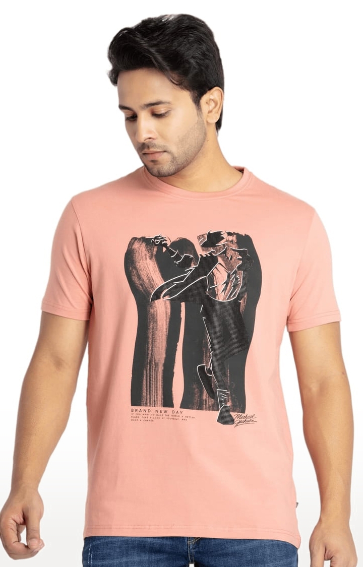 Status Quo | Men's Pink Cotton Printeded Regular T-Shirt 0