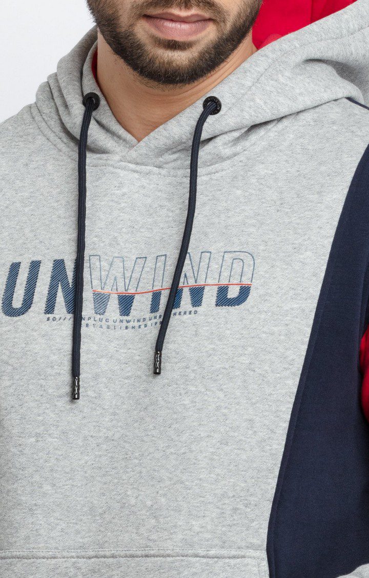 Men's Grey Polycotton Colourblock Hoodies