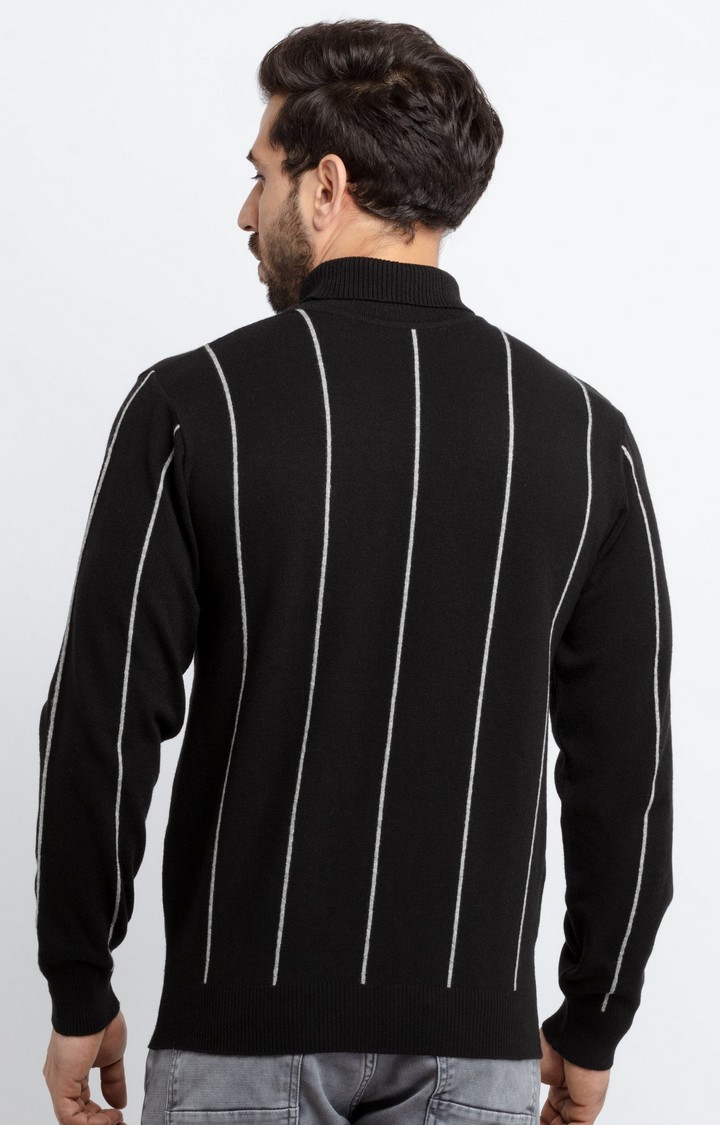 Status Quo | Men's Black Acrylic Striped Sweaters 3