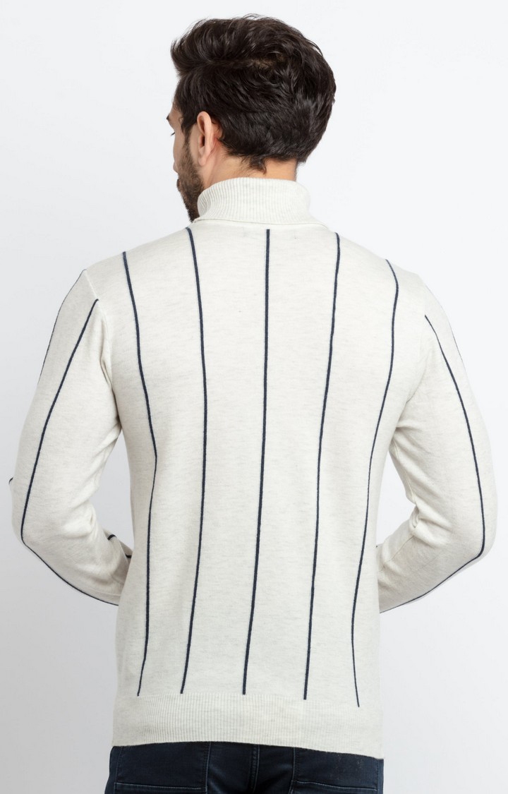 Status Quo | Men's Grey Acrylic Striped Sweaters 3