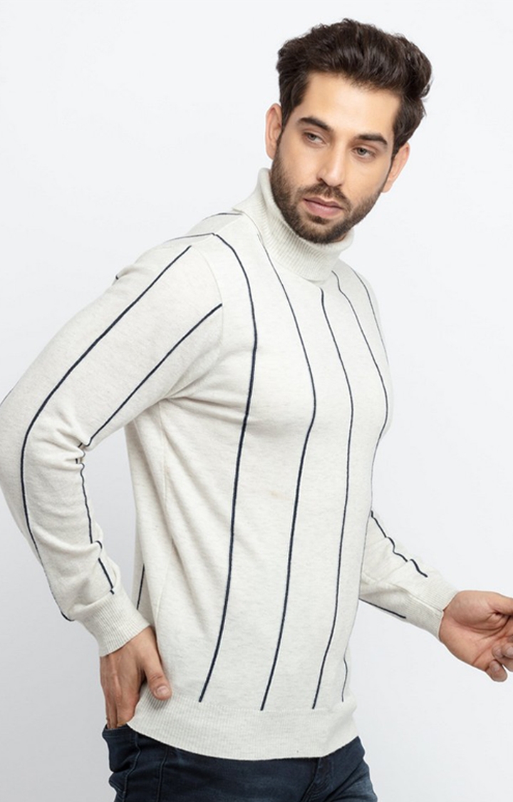 Status Quo | Men's Grey Acrylic Striped Sweaters 2