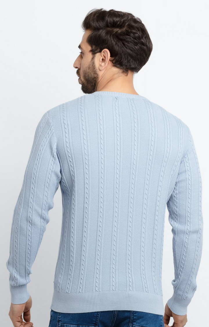 Men's Blue Cotton Solid Sweaters