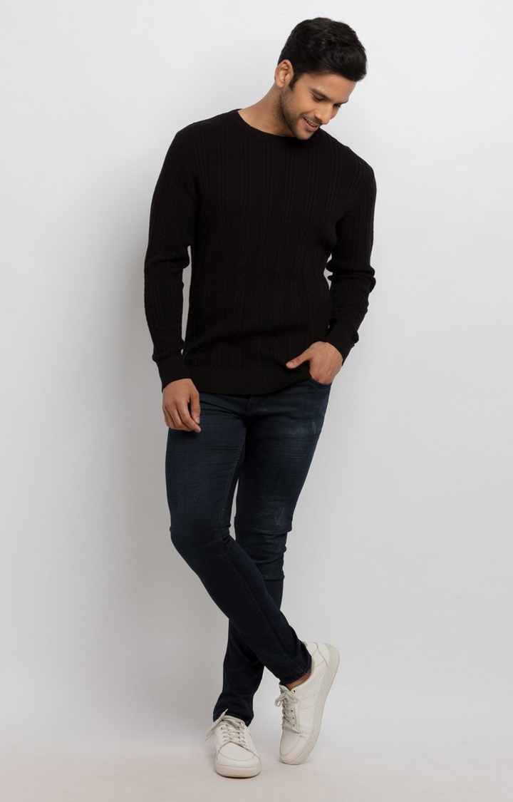 Status Quo | Men's Black Cotton Knitted Sweaters 1