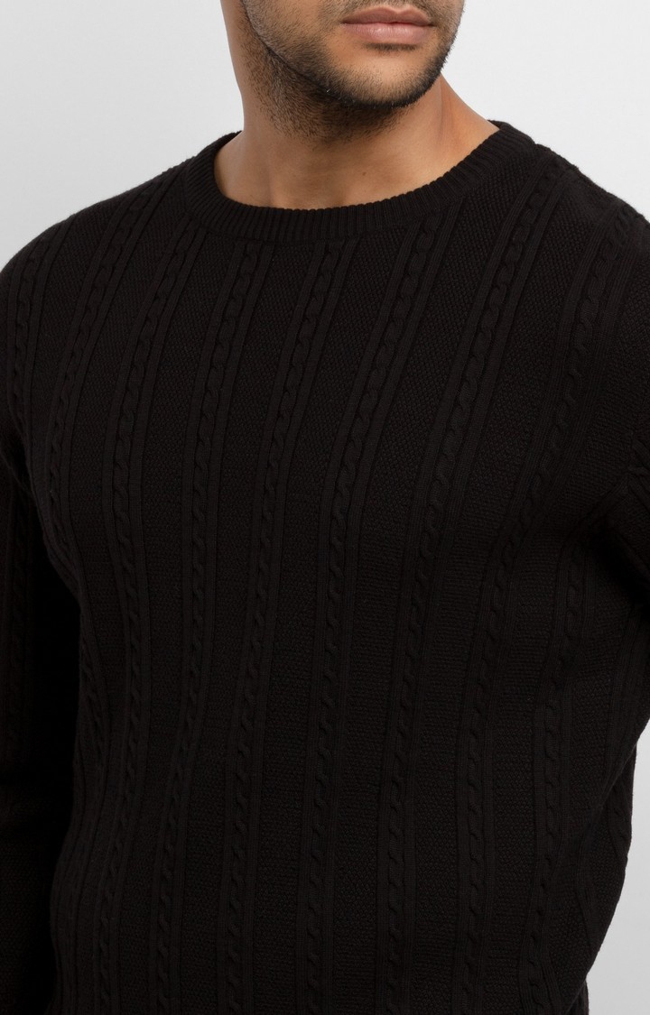 Status Quo | Men's Black Cotton Knitted Sweaters 4