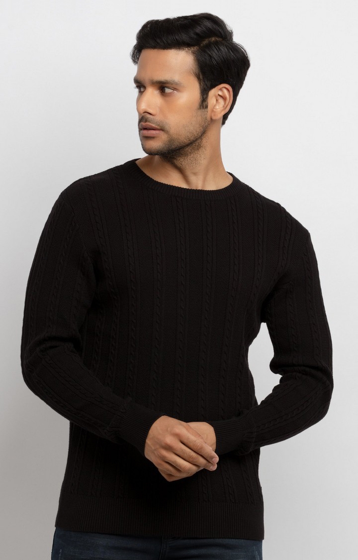 Status Quo | Men's Black Cotton Knitted Sweaters 0