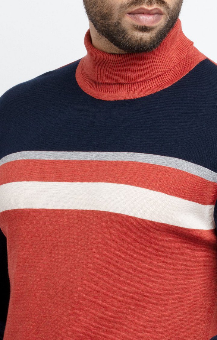 Men's Red Cotton Striped Sweaters