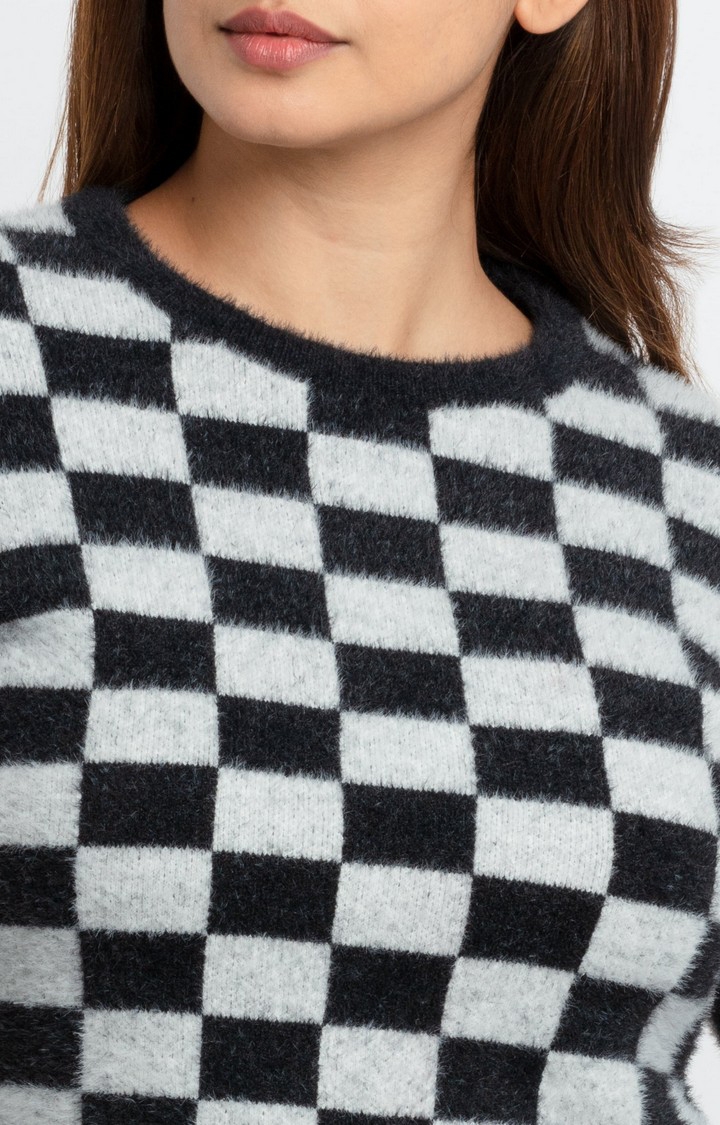 Status Quo | Women's Grey Acrylic Colourblock Sweaters 4