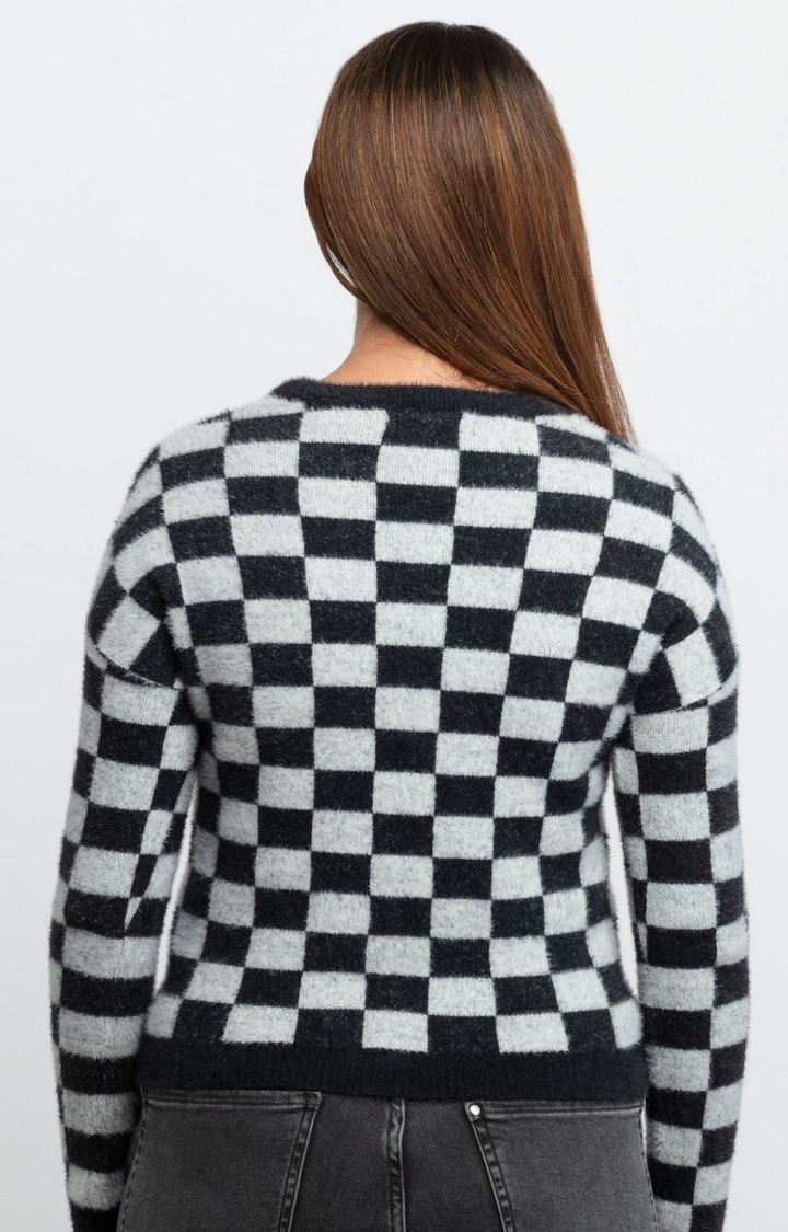 Status Quo | Women's Grey Acrylic Colourblock Sweaters 3