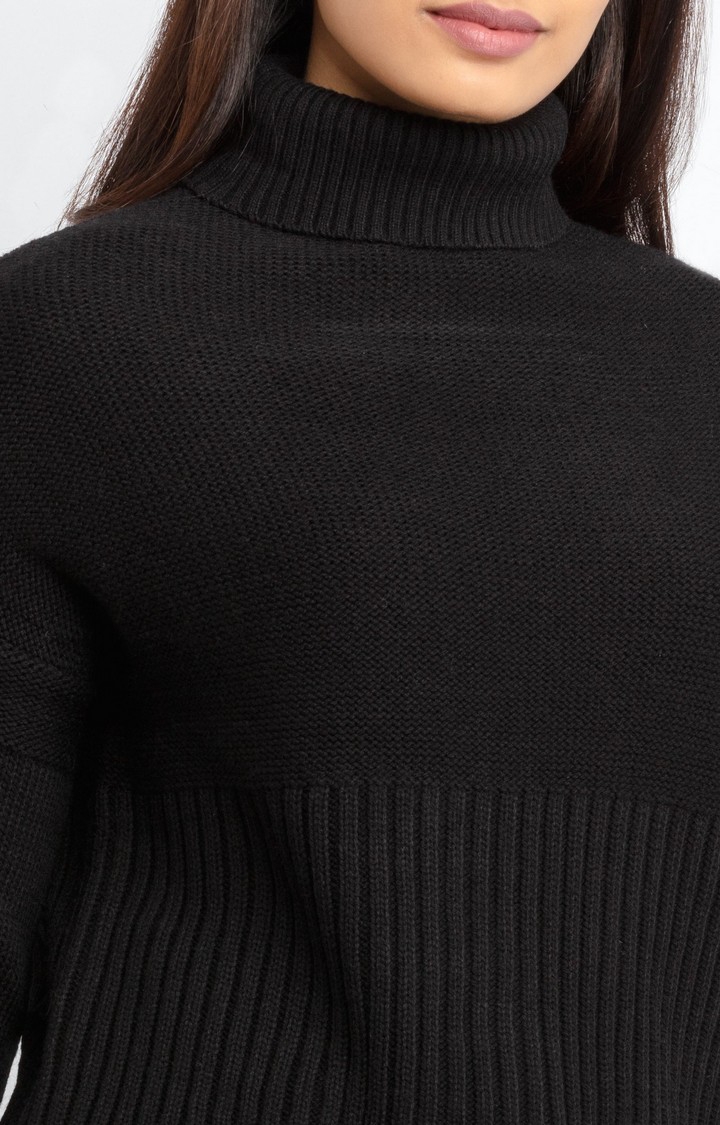 Status Quo | Women's Black Acrylic Solid Sweaters 4