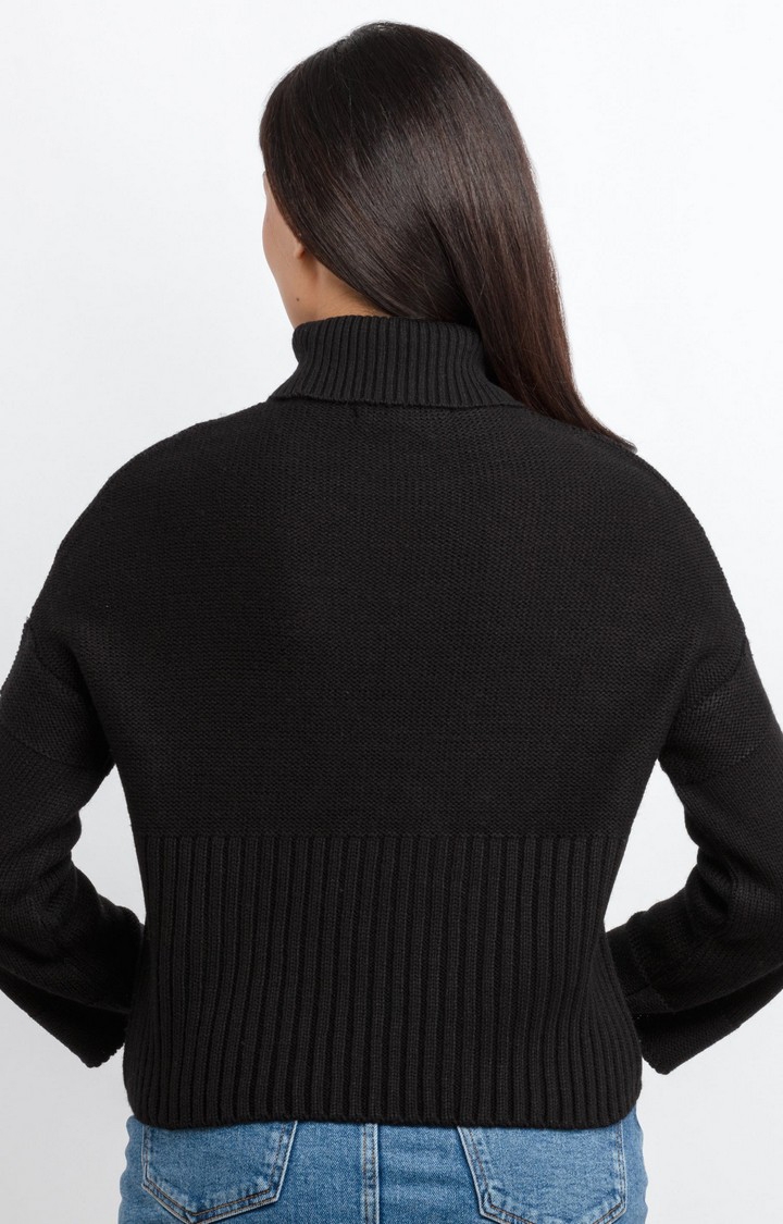 Status Quo | Women's Black Acrylic Solid Sweaters 3