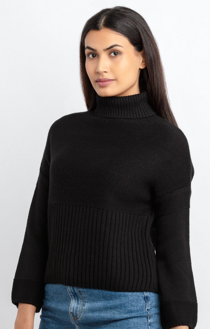 Status Quo | Women's Black Acrylic Solid Sweaters 2