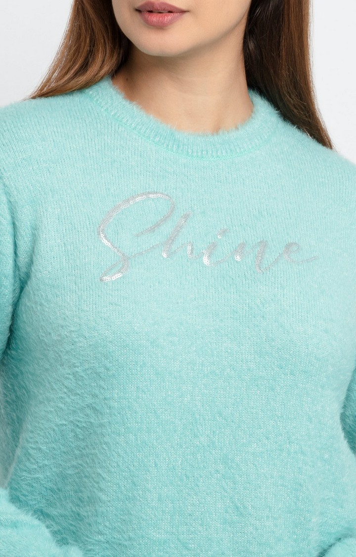 Status Quo | Women's Blue Acrylic Solid Sweaters 4