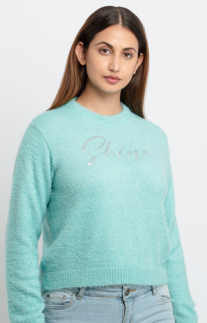 Status Quo | Women's Blue Acrylic Solid Sweaters 2
