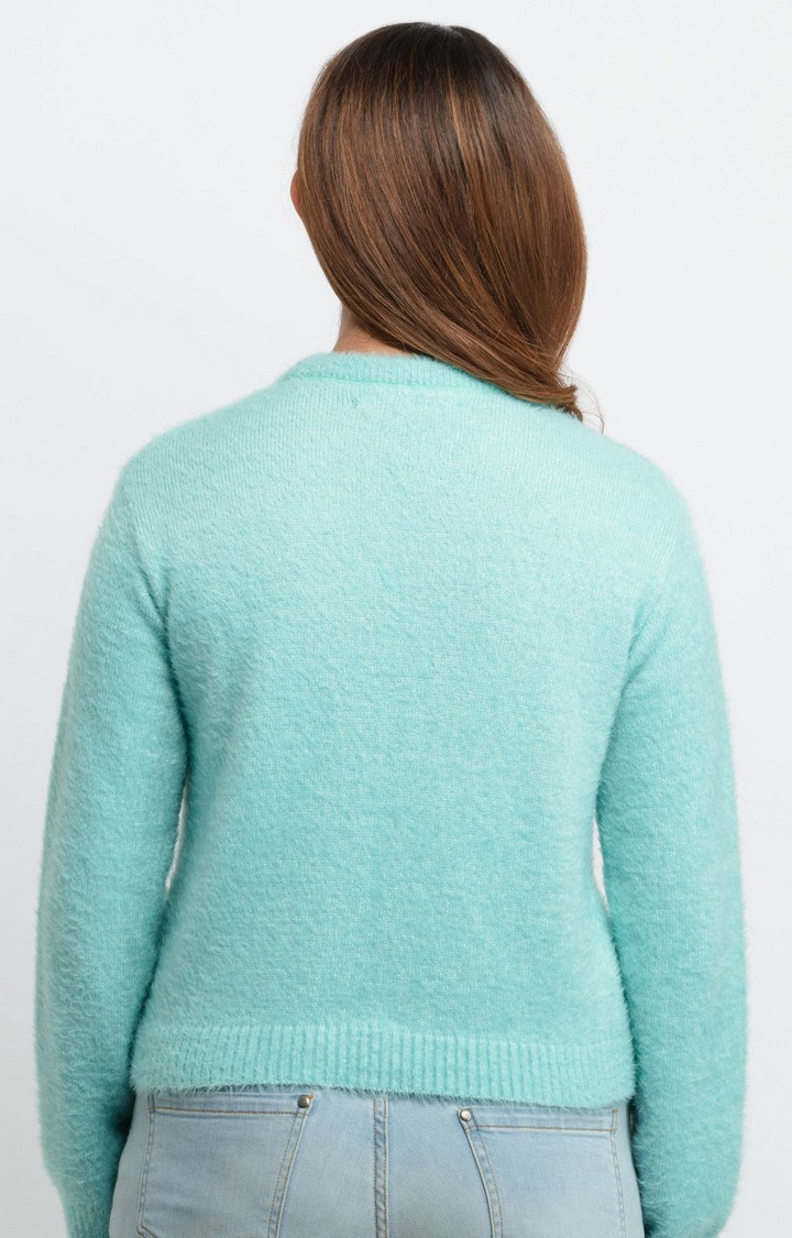 Status Quo | Women's Blue Acrylic Solid Sweaters 3