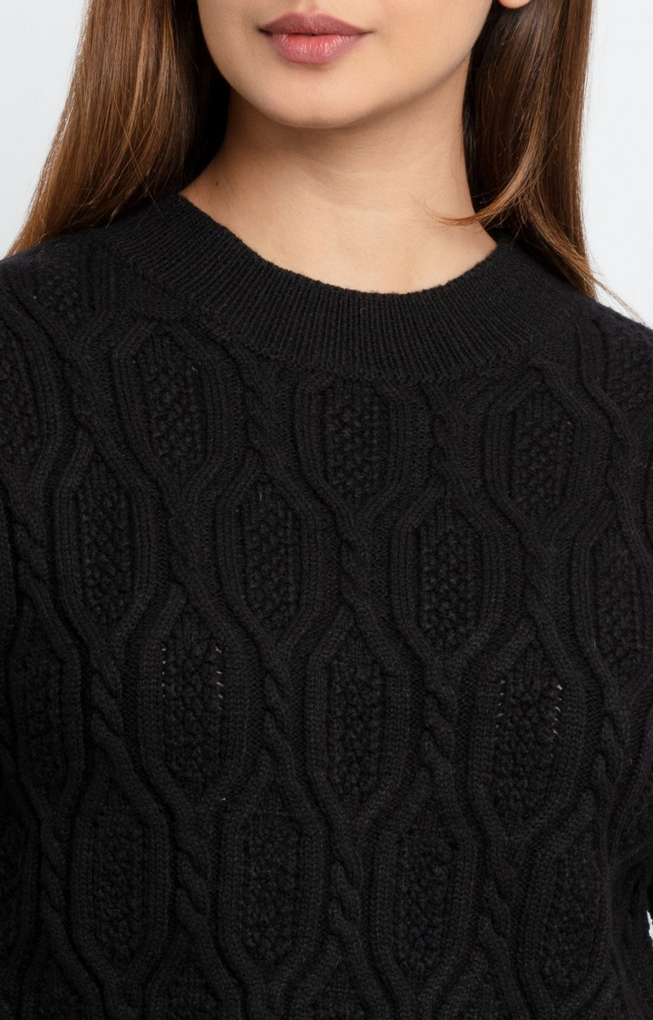 Women's Black Acrylic Textured Sweaters