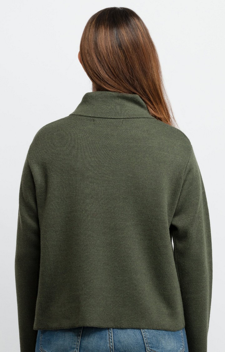 Status Quo | Women's Green Acrylic Solid Sweaters 3