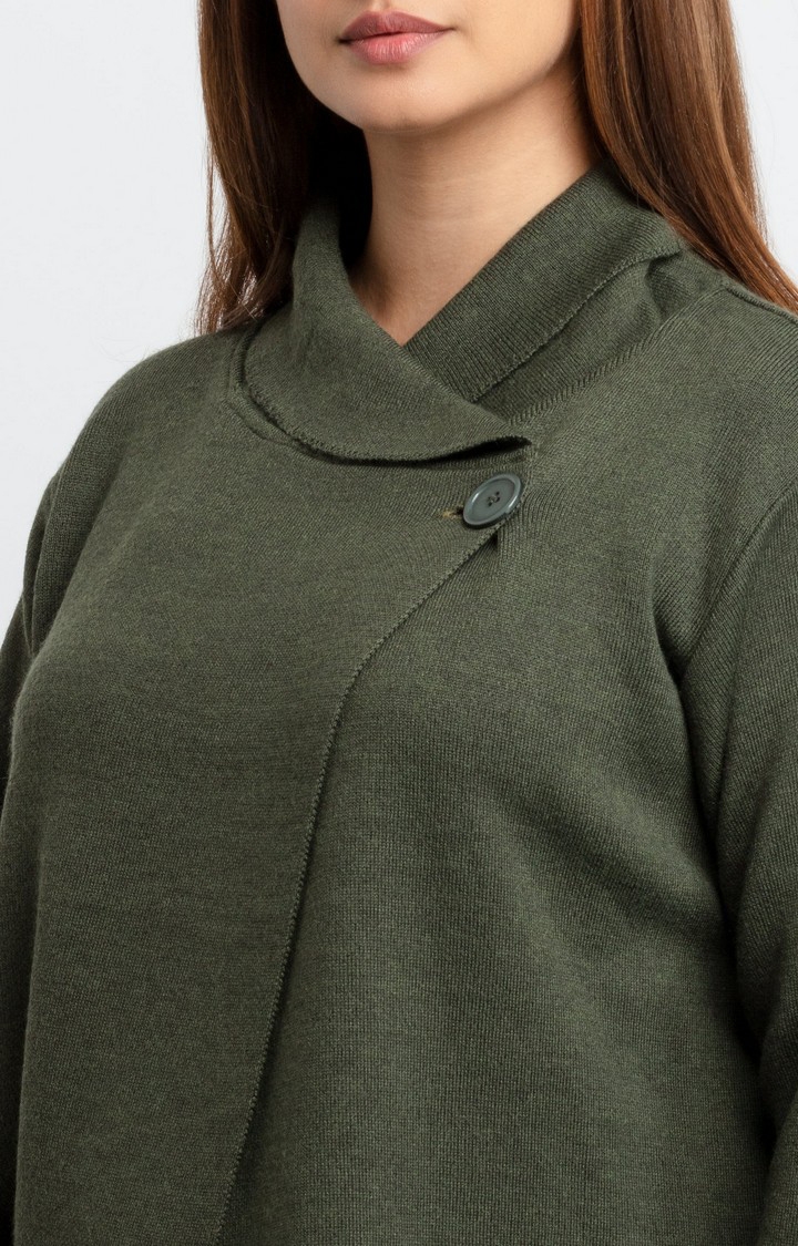 Status Quo | Women's Green Acrylic Solid Sweaters 4