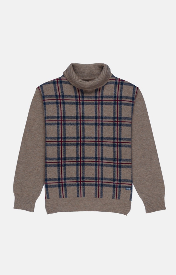 Status Quo | Boy's Brown Acrylic Checked Sweaters 0
