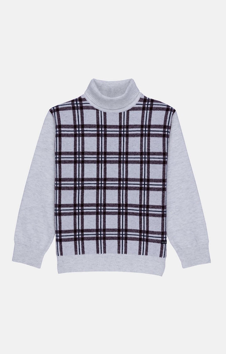 Status Quo | Boy's Grey Acrylic Checked Sweaters 0