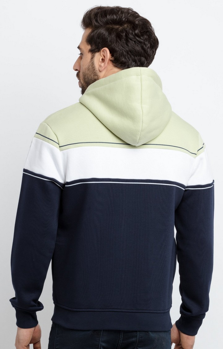 Men's Green Polycotton Colourblock Hoodies