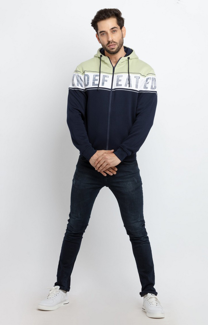 Men's Green Polycotton Colourblock Hoodies