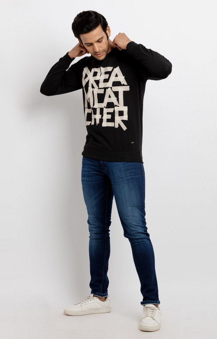 Men's Black Cotton Typographic Printed Sweatshirts