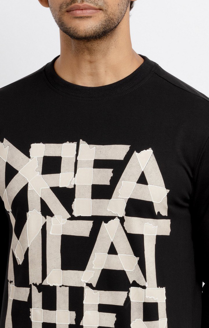 Men's Black Cotton Typographic Printed Sweatshirts