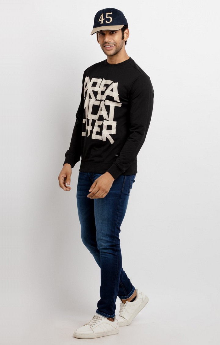 Men's Black Cotton Typographic Printed Sweatshirts