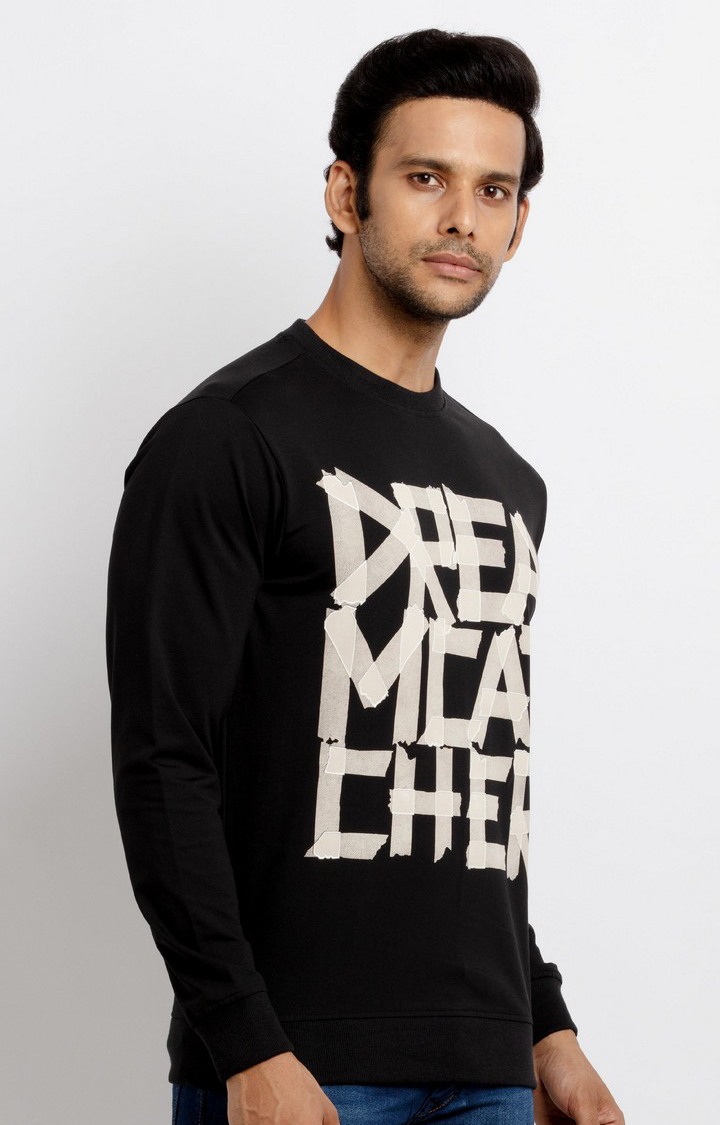 Men's Black Cotton Typographic Printed Sweatshirts