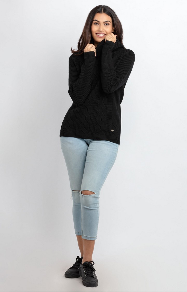 Status Quo | Women's Black Acrylic Textured Sweaters 1
