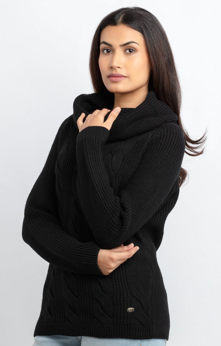 Status Quo | Women's Black Acrylic Textured Sweaters 2