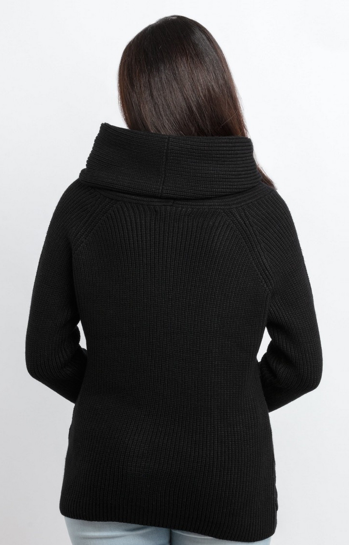 Status Quo | Women's Black Acrylic Textured Sweaters 3