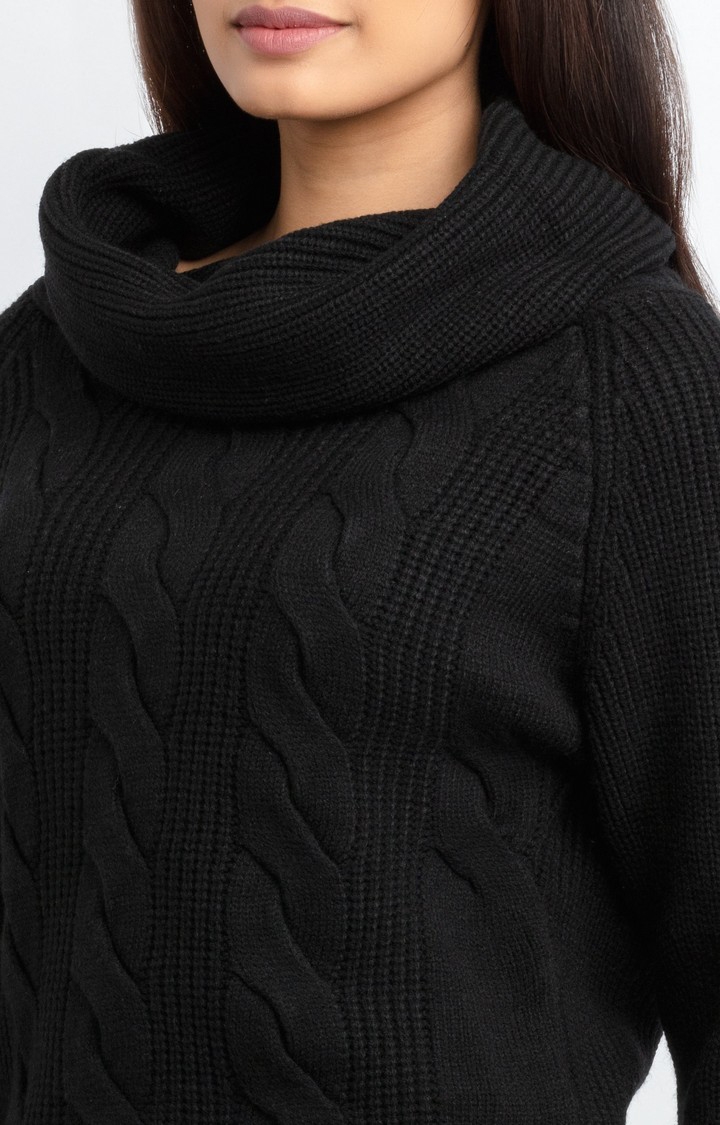 Status Quo | Women's Black Acrylic Textured Sweaters 4