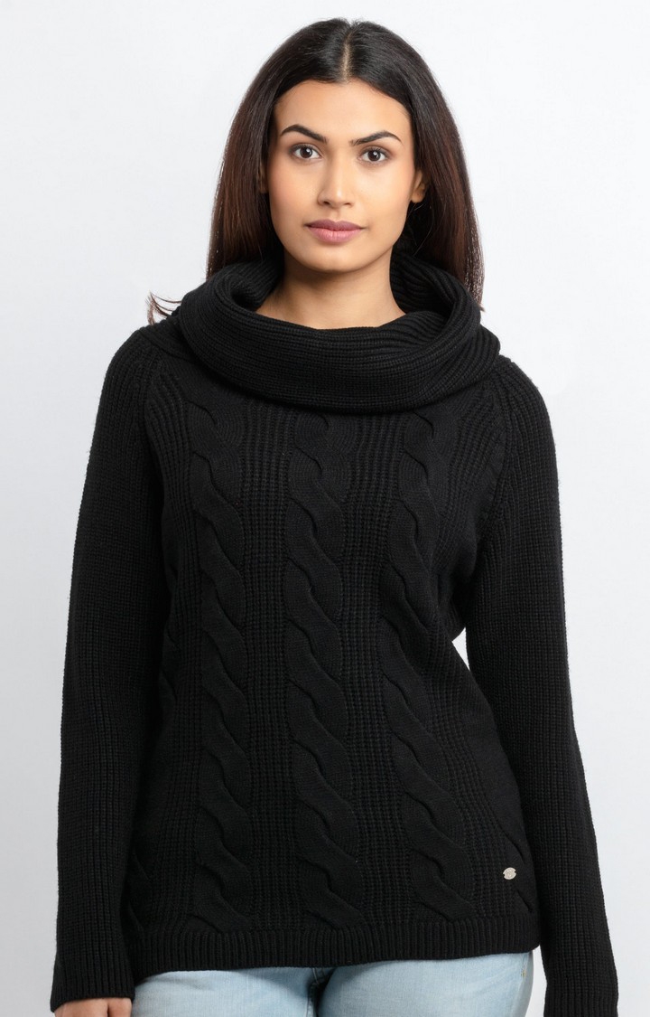 Status Quo | Women's Black Acrylic Textured Sweaters 0