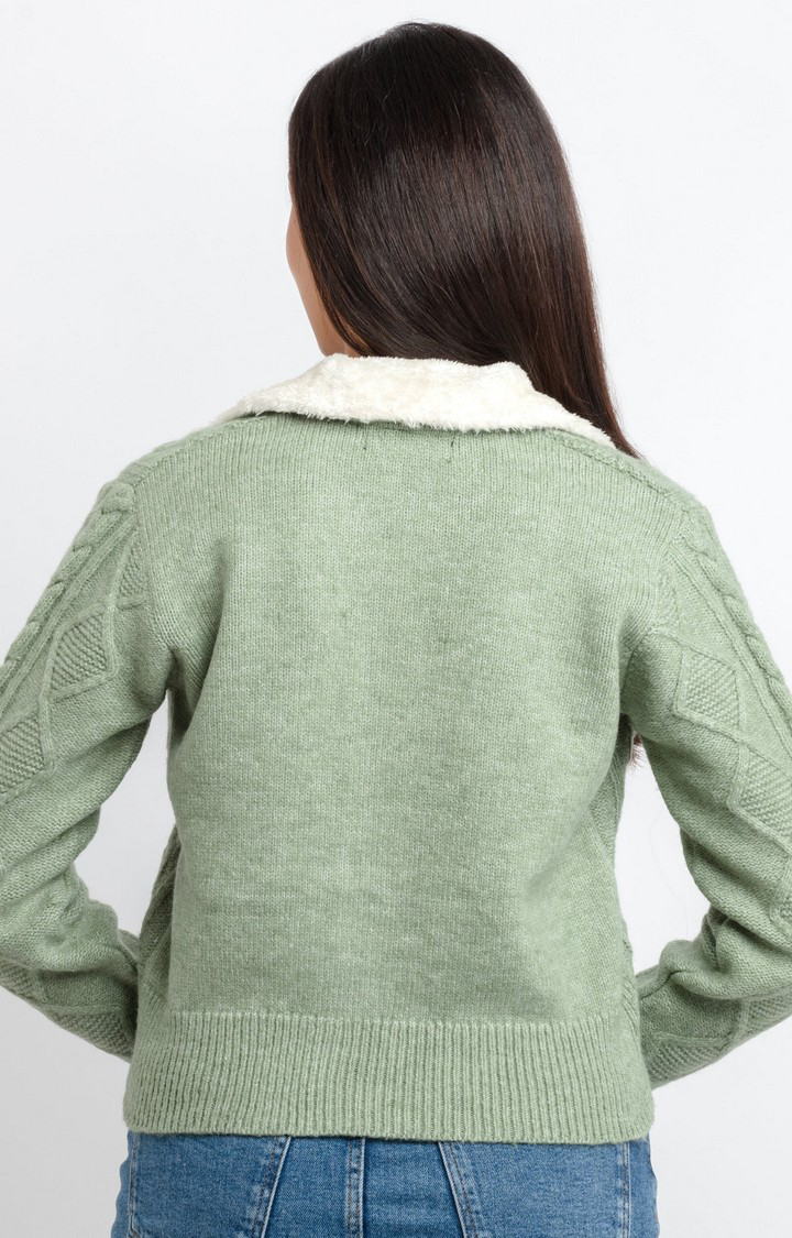 Women's Green Acrylic Textured Sweaters